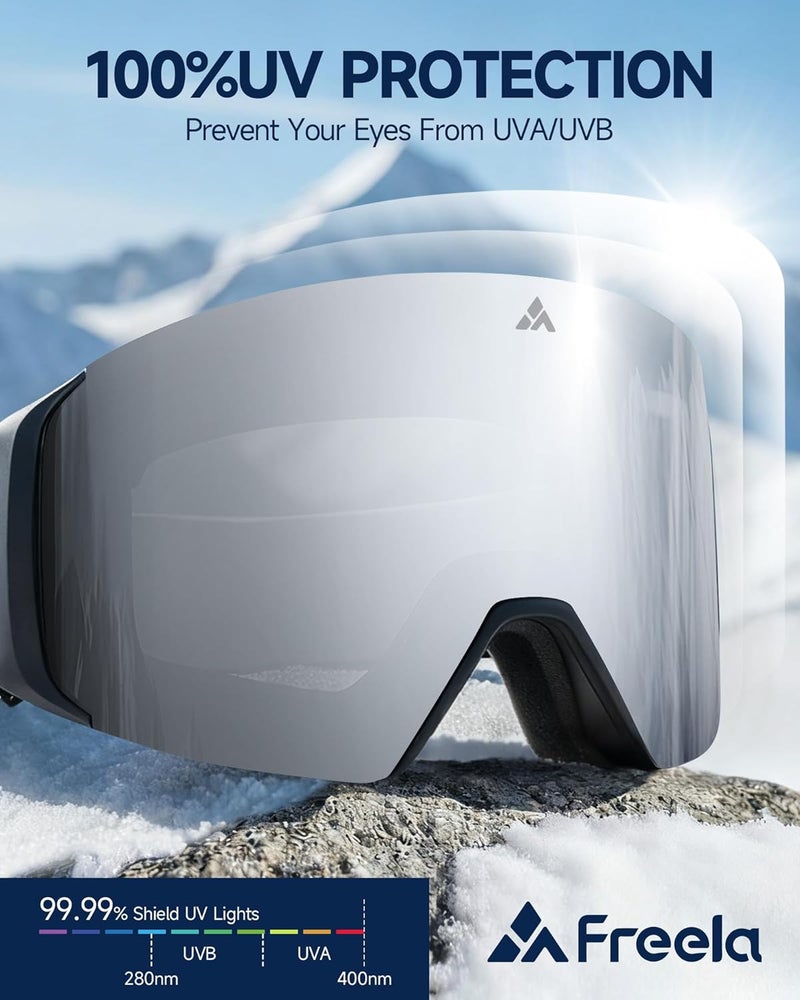 Freela Ski Goggles- Frameless, Magnetic OTG Snow Goggles Interchangeable Lens UV400 Protection Anti-Fog for Adult Men Women - Image 5